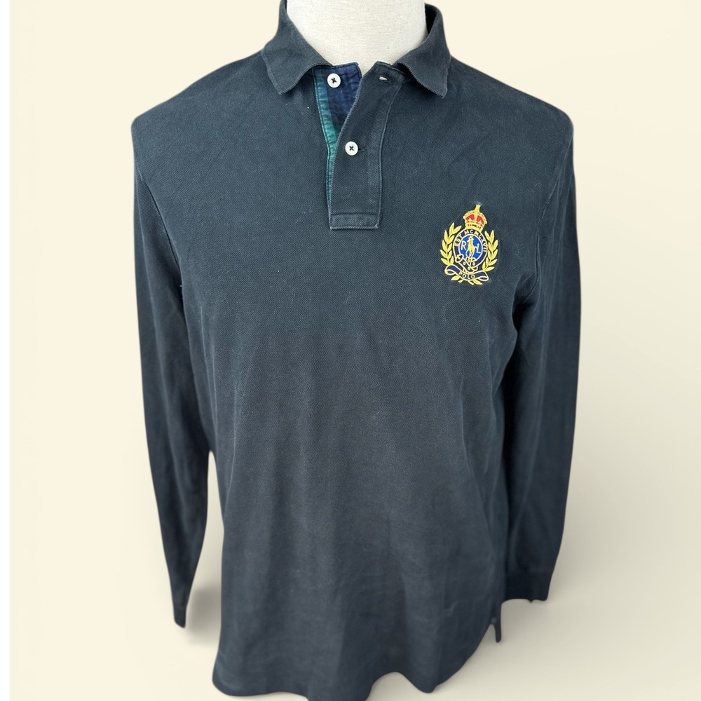 Polo Ralph Lauren‎ Mens SZ MED Black Classic Fit Long Sleeve Crest Polo Shirt